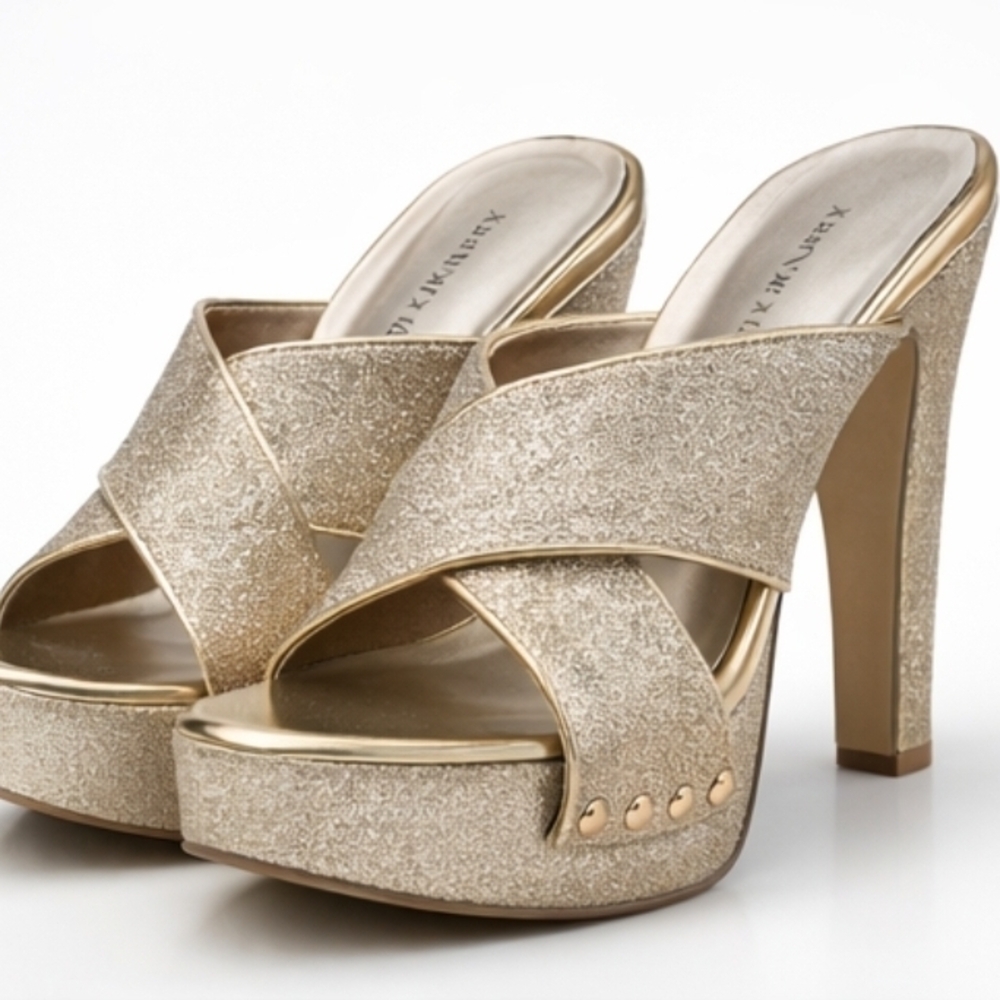 Chinese Laundry Glittering Gold Platform Heels